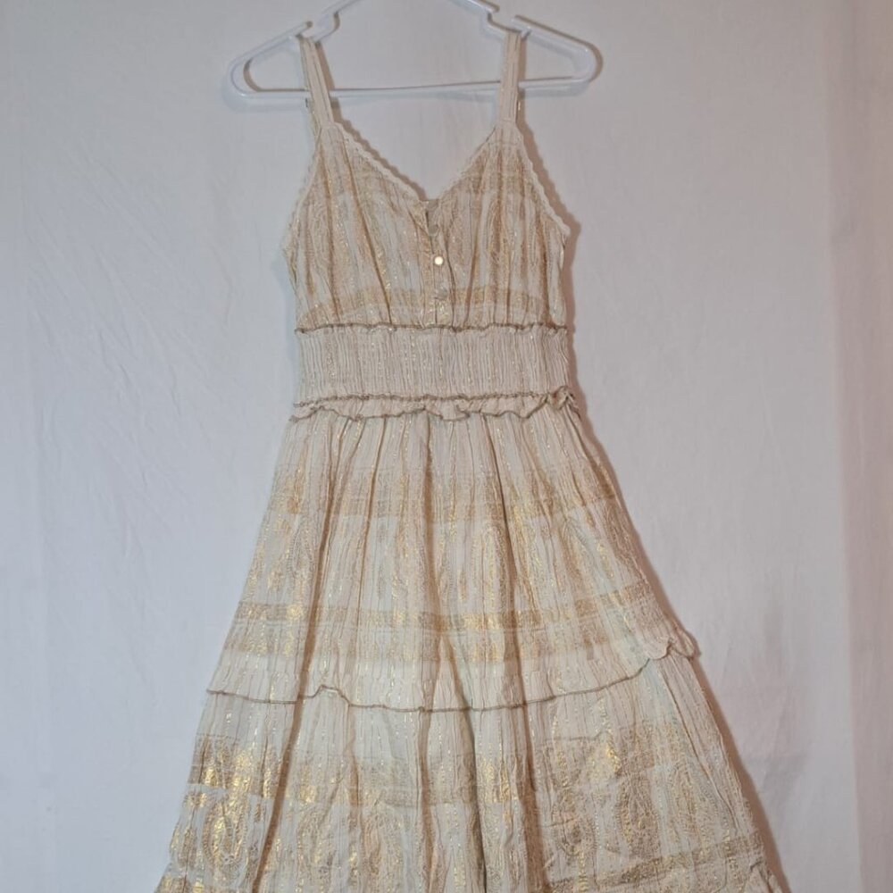Anthropologie Cream and Gold Maxi Dress